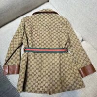 Gucci Women GG Canvas Jacket Web Belt Cotton Camel Ebony Point Collar (7)