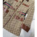 Gucci Women GG Canvas Jacket Web Belt Cotton Camel Ebony Point Collar - Imagen 6