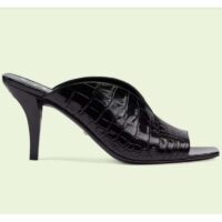 Gucci Women GG Crocodile Print Pump Square Toe Leather Sole Mid 7.6 Cm Heel (2)
