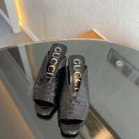 Gucci Women GG Crocodile Print Pump Square Toe Leather Sole Mid 7.6 Cm Heel (2)