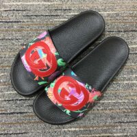 Gucci Women GG Ken Scott Print Slide Sandal Interlocking G Patch Flat (9)