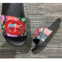 Gucci Women GG Ken Scott Print Slide Sandal Interlocking G Patch Flat (9)