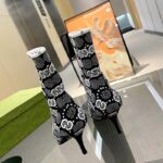 Gucci Women GG Knit Ankle Boots Black White GG Technical Fabric Leather Mid-Heel - Image 3