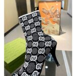 Gucci Women GG Knit Ankle Boots Black White GG Technical Fabric Leather Mid-Heel - Image 8