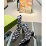 Gucci Women GG Knit Ankle Boots Black White GG Technical Fabric Leather Mid-Heel - Image 6