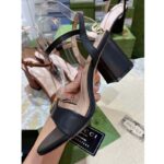Gucci Women GG Leather Mid-Heel Sandal Black Double G 8 Cm Heel - Image 4