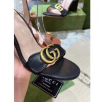 Gucci Women GG Leather Mid-Heel Sandal Black Double G 8 Cm Heel (8)