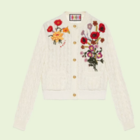 Gucci Women GG Lovelight Cotton Cardigan Embroidery White Floral Embroidery Crewneck (1)