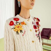 Gucci Women GG Lovelight Cotton Cardigan Embroidery White Floral Embroidery Crewneck (1)
