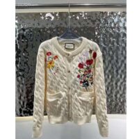 Gucci Women GG Lovelight Cotton Cardigan Embroidery White Floral Embroidery Crewneck (1)