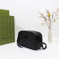 Gucci Women GG Marmont Mini Shoulder Bag Black Matelassé Chevron Leather Double G (3)