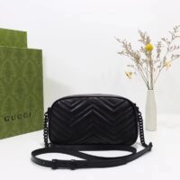 Gucci Women GG Marmont Mini Shoulder Bag Black Matelassé Chevron Leather Double G (3)