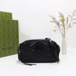 Gucci Women GG Marmont Mini Shoulder Bag Black Matelassé Chevron Leather Double G - Image 2
