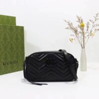 Gucci Women GG Marmont Mini Shoulder Bag Black Matelassé Chevron Leather Double G (3)