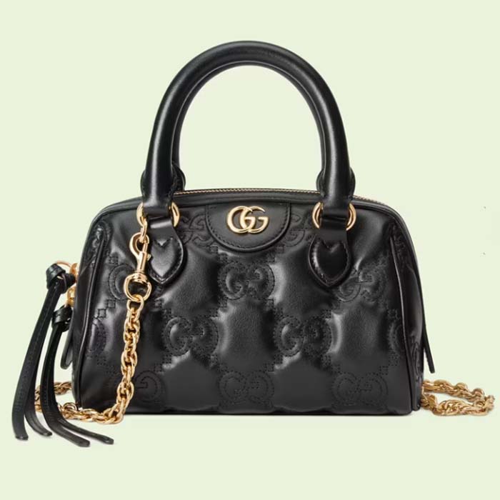 Gucci Women GG Matelassé Leather Mini Bag Black Double G
