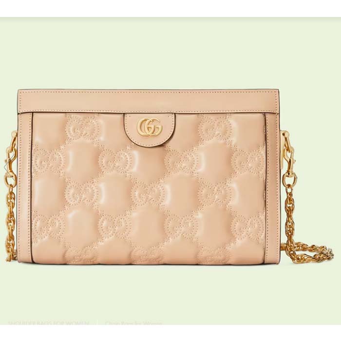 Gucci Women GG Matelassé Leather Small Bag Beige Double G