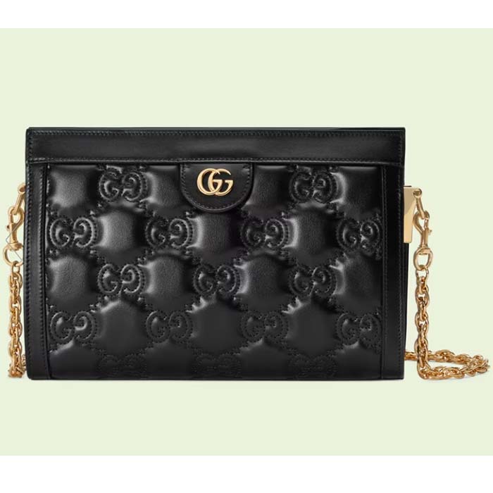 Gucci Women GG Matelassé Leather Small Bag Black Double G