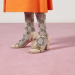 Gucci Women GG Metallic Laminate Leather Mid-Heel Sandal Double G 8 Cm Heel - Image 10