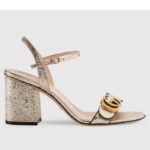 Gucci Women GG Metallic Laminate Leather Mid-Heel Sandal Double G 8 Cm Heel