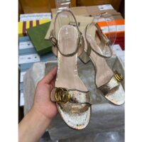 Gucci Women GG Metallic Laminate Leather Mid-Heel Sandal Double G 8 Cm Heel (10)