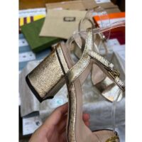 Gucci Women GG Metallic Laminate Leather Mid-Heel Sandal Double G 8 Cm Heel (10)