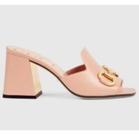 Gucci Women GG Slide Sandal Horsebit Pink Leather Mid 7.6 Cm Heel (1)