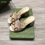 Gucci Women GG Slide Sandal Horsebit Pink Leather Mid 7.6 Cm Heel - Image 5