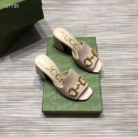 Gucci Women GG Slide Sandal Horsebit Pink Leather Mid 7.6 Cm Heel (1)