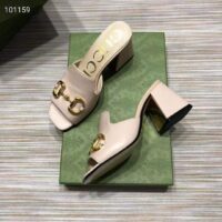 Gucci Women GG Slide Sandal Horsebit Pink Leather Mid 7.6 Cm Heel (1)