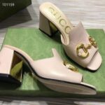 Gucci Women GG Slide Sandal Horsebit Pink Leather Mid 7.6 Cm Heel - Image 3