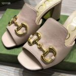 Gucci Women GG Slide Sandal Horsebit Pink Leather Mid 7.6 Cm Heel - Image 9