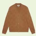 Gucci Women GG Wool Cardigan Beige V-Neck Collar Two Front Pockets