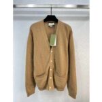 Gucci Women GG Wool Cardigan Beige V-Neck Collar Two Front Pockets – Image 2