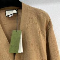 Gucci Women GG Wool Cardigan Beige V-Neck Collar Two Front Pockets (1)