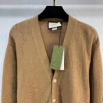 Gucci Women GG Wool Cardigan Beige V-Neck Collar Two Front Pockets – Image 4