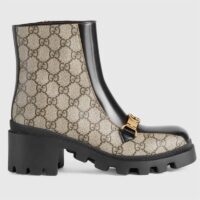 Gucci Women Interlocking G Horsebit Boot Beige Ebony GG Supreme Canvas Mid-Heel (6)