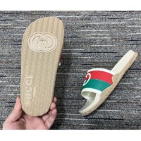 Gucci Women Interlocking G Slide Sandal Striped Rubber White Footbed Rubber Sole Flat (3)