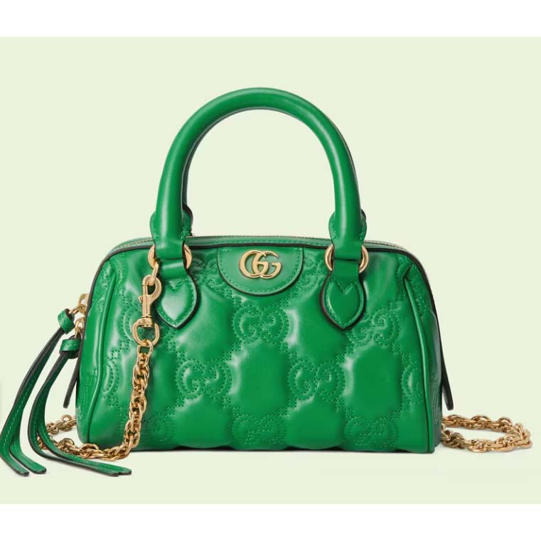 Gucci Women Marmont Leather Mini Bag Bright Green GG Matelassé Leather