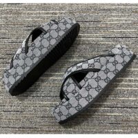 Gucci Women Platform Slide Sandal Beige Blue Original GG Canvas Rubber Sole Low Heel (8)
