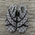 Gucci Women Platform Slide Sandal Beige Blue Original GG Canvas Rubber Sole Low Heel - Image 3