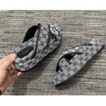 Gucci Women Platform Slide Sandal Beige Blue Original GG Canvas Rubber Sole Low Heel - Image 7