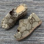 Gucci Women Platform Slide Sandal Camel Ebony Maxi GG Canvas High Heel 10 Cm - Image 2