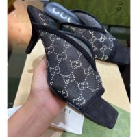 Gucci Women Sandal Black Mesh GG Crystals Square Toe Mid Heel 8 Cm Heel (9)