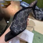 Gucci Women Sandal Black Mesh GG Crystals Square Toe Mid Heel 8 Cm Heel - Image 6