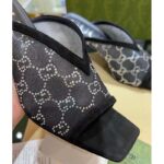 Gucci Women Sandal Black Mesh GG Crystals Square Toe Mid Heel 8 Cm Heel - Image 9