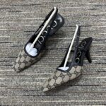 Gucci Women Slingback Pump Beige Blue GG Supreme Canvas Low 3 cm Heel - Image 3