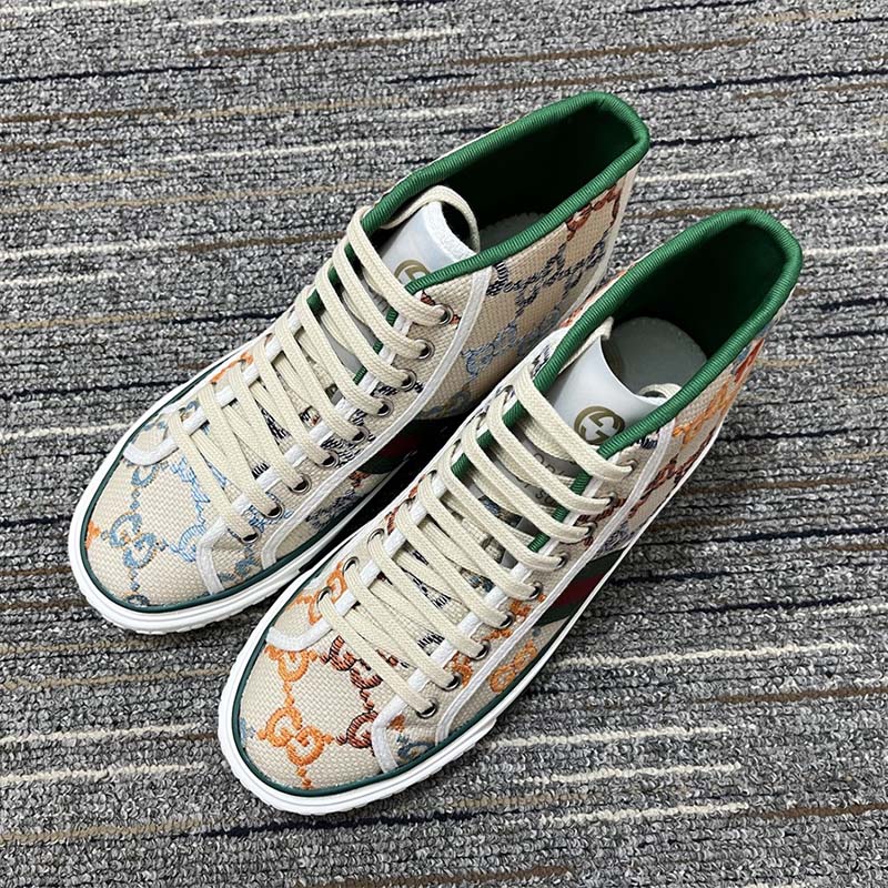 Tennis 1977 GG Linen Fabric High Top Sneakers