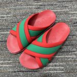 Gucci Women Web Slide Sandal Green Red Rubber Web Straps Rubber Sole Flat - Bild 2
