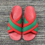 Gucci Women Web Slide Sandal Green Red Rubber Web Straps Rubber Sole Flat - Bild 3