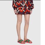 Gucci Women Web Slide Sandal Green Red Rubber Web Straps Rubber Sole Flat - Bild 9